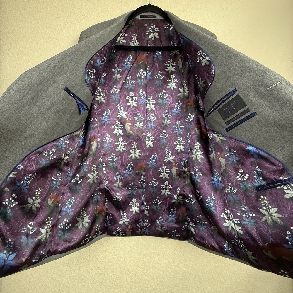 Ted Baker Endurance 42L Gray 100% Wool Surgeon Cuff Sport Coat Blazer Modern Fit - Picture 2 of 16